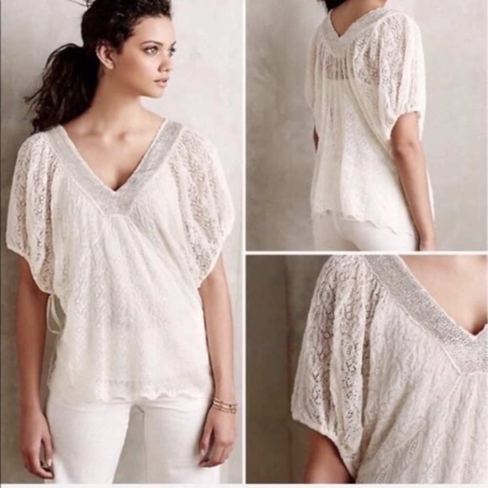 Anthropologie Knitted and Knotted Beaded Lace Top